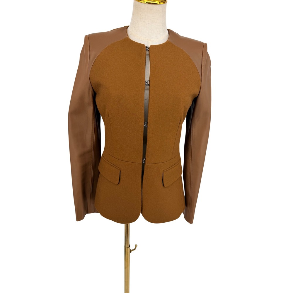 Neil Barrett Blazer 30 XS Camel Hair Leather Sleeve Collarless NGI94C Slim Fit